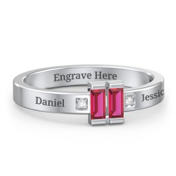 Baguette Birthstone Ring with Accents