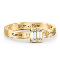 Baguette Birthstone Ring with Accents in 10K Solid Yellow Gold with White Sapphire and White Premium Zirconia