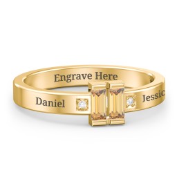 Baguette Birthstone Ring with Accents in 18K Gold Plated Silver with Citrine and White Premium Zirconia
