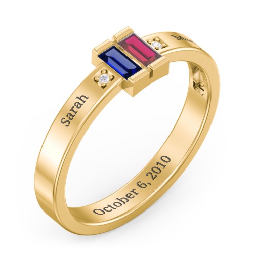 Baguette Birthstone Ring with Accents – 18K Gold Plated Silver with Blue Sapphire, Garnet, and White Premium Zirconia