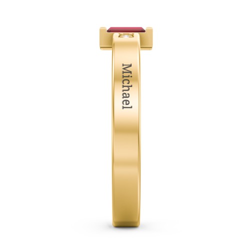 Baguette Birthstone Ring with Accents – 18K Gold Plated Silver with Blue Sapphire, Garnet, and White Premium Zirconia