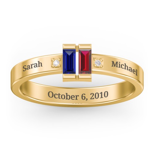 Baguette Birthstone Ring with Accents – 18K Gold Plated Silver with Blue Sapphire, Garnet, and White Premium Zirconia