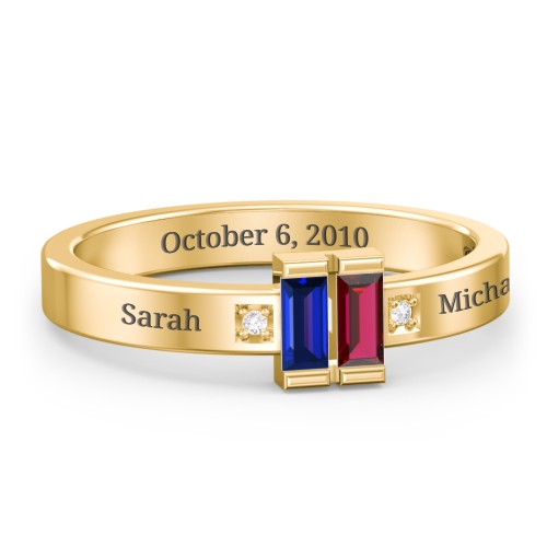 Baguette Birthstone Ring with Accents – 18K Gold Plated Silver with Blue Sapphire, Garnet, and White Premium Zirconia