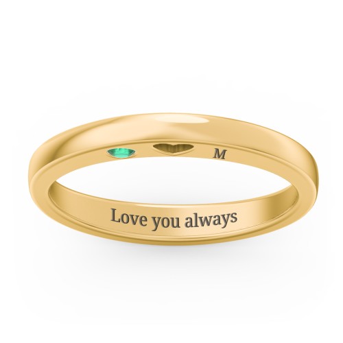 Peekaboo Birthstone Ring with Heart Cut Out – 18K Gold Plated Silver with Emerald