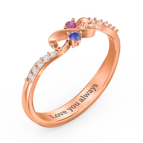 Infinity Heart Ring with Accents – 10K Rose Gold with Blue Sapphire, Ruby, and White Premium Zirconia