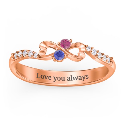 Infinity Heart Ring with Accents – 10K Rose Gold with Blue Sapphire, Ruby, and White Premium Zirconia