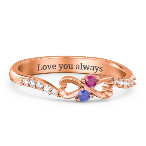Infinity Heart Ring with Accents – 10K Rose Gold with Blue Sapphire, Ruby, and White Premium Zirconia