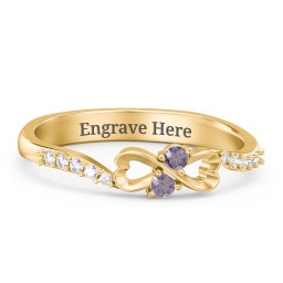 Infinity Heart Ring with Accents in 18K Gold Plated Silver with Alexandrite and White Premium Zirconia