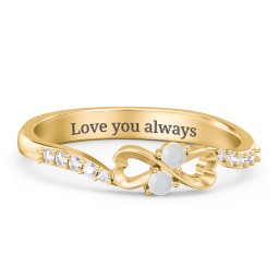 Infinity Heart Ring with Accents in 18K Gold Plated Silver with Opal and White Premium Zirconia