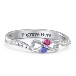 Infinity Heart Ring with Accents in 10K Solid White Gold with Blue Sapphire, Ruby, and White Premium Zirconia