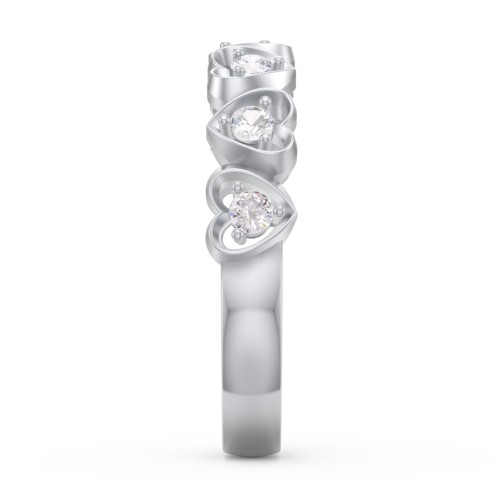 Multi-Heart Ring with Birthstones – Sterling Silver with Cubic Zirconia