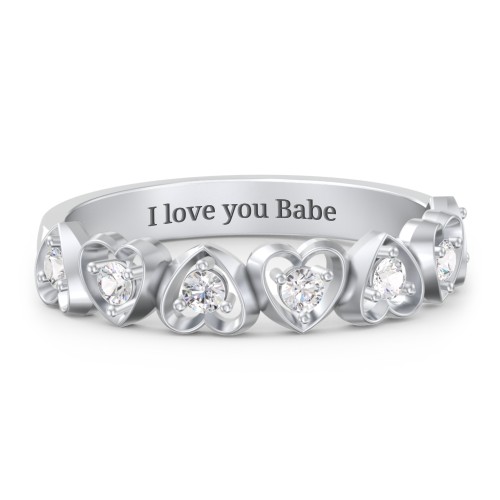 Multi-Heart Ring with Birthstones – Sterling Silver with Cubic Zirconia