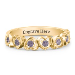 Multi-Heart Ring with Birthstones in 18K Gold Plated Silver with Alexandrite