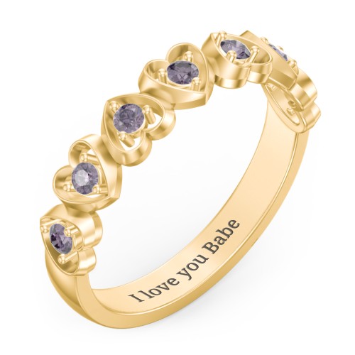 Multi-Heart Ring with Birthstones – 18K Gold Plated Silver with Alexandrite