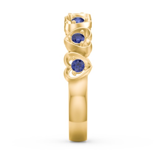 Multi-Heart Ring with Birthstones – 18K Gold Plated Silver with Blue Sapphire
