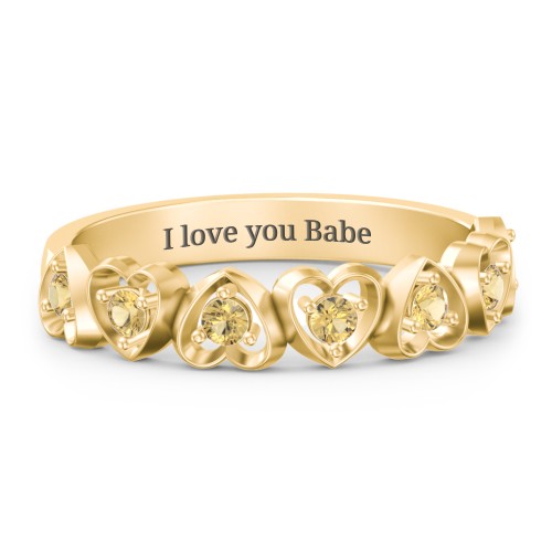 Multi-Heart Ring with Birthstones – 18K Gold Plated Silver with Citrine