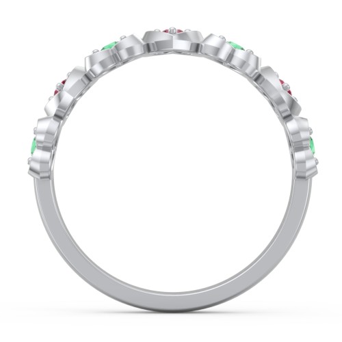 Multi-Heart Ring with Birthstones – Sterling Silver with Emerald and Ruby