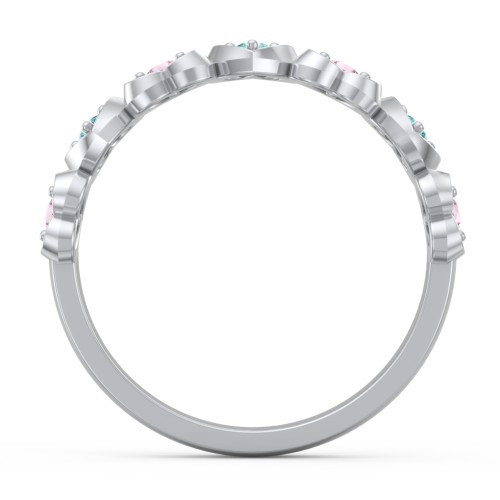 Multi-Heart Ring with Birthstones – 10K White Gold with Pink Tourmaline and Mint Premium Zirconia