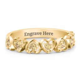 Multi-Heart Ring with Birthstones in 10K Solid Yellow Gold with Citrine