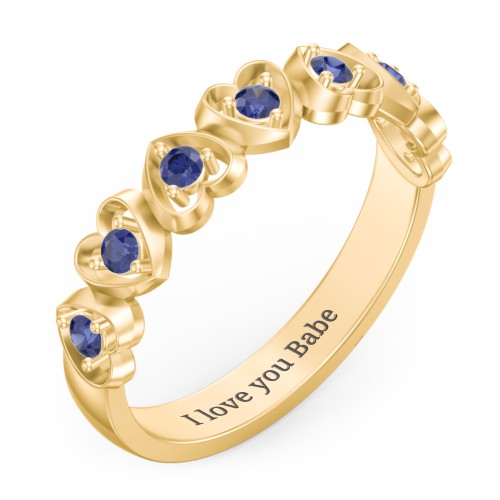 Multi-Heart Ring with Birthstones – 10K Yellow Gold with Blue Sapphire