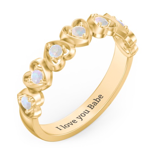 Multi-Heart Ring with Birthstones – 10K Yellow Gold with Opal