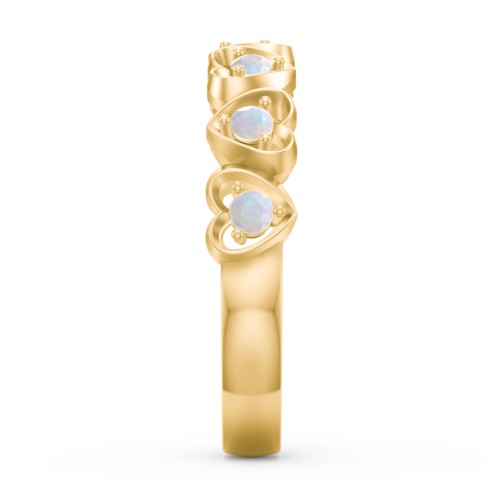 Multi-Heart Ring with Birthstones – 10K Yellow Gold with Opal