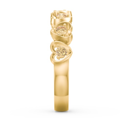 Multi-Heart Ring with Birthstones – 10K Yellow Gold with Citrine