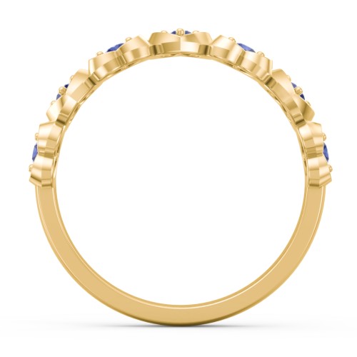 Multi-Heart Ring with Birthstones – 10K Yellow Gold with Blue Sapphire
