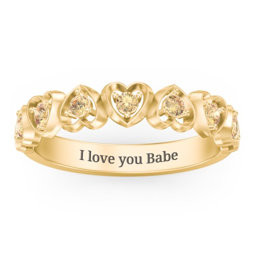 Multi-Heart Ring with Birthstones – 10K Yellow Gold with Citrine