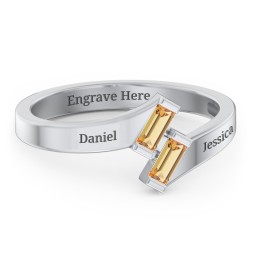 Engravable Slanted Baguette Ring in 925 Sterling Silver with Citrine