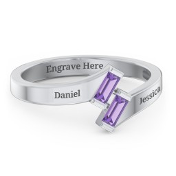 Engravable Slanted Baguette Ring in 925 Sterling Silver with Amethyst