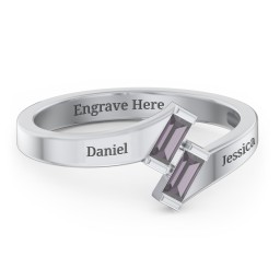 Engravable Slanted Baguette Ring in 925 Sterling Silver with Alexandrite