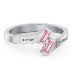 Engravable Slanted Baguette Ring in 925 Sterling Silver with Pink Tourmaline