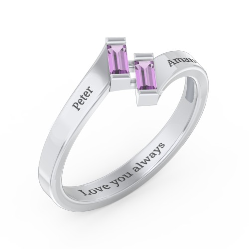 Engravable Slanted Baguette Ring – Sterling Silver with Amethyst