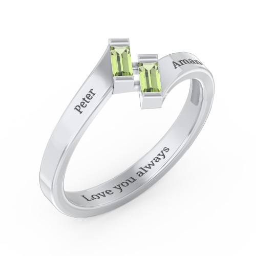 Engravable Slanted Baguette Ring – Sterling Silver with Peridot