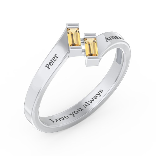 Engravable Slanted Baguette Ring – Sterling Silver with Citrine