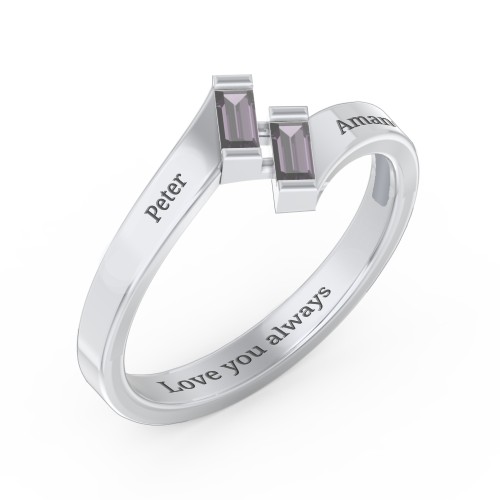 Engravable Slanted Baguette Ring – Sterling Silver with Alexandrite