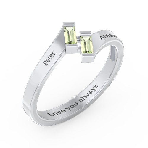 Engravable Slanted Baguette Ring – Sterling Silver with Peridot