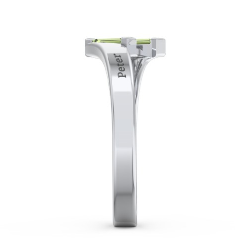Engravable Slanted Baguette Ring – Sterling Silver with Peridot