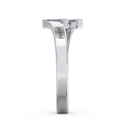 Engravable Slanted Baguette Ring – Sterling Silver with Alexandrite
