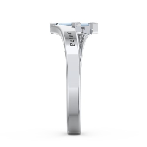 Engravable Slanted Baguette Ring – Sterling Silver with Blue Topaz
