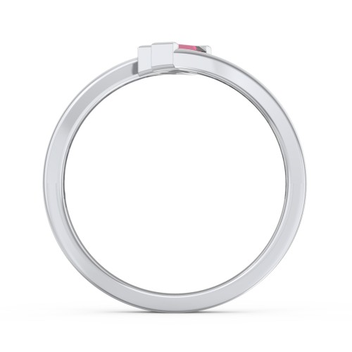 Engravable Slanted Baguette Ring – Sterling Silver with Emerald and Ruby