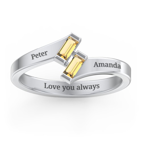 Engravable Slanted Baguette Ring – Sterling Silver with Citrine
