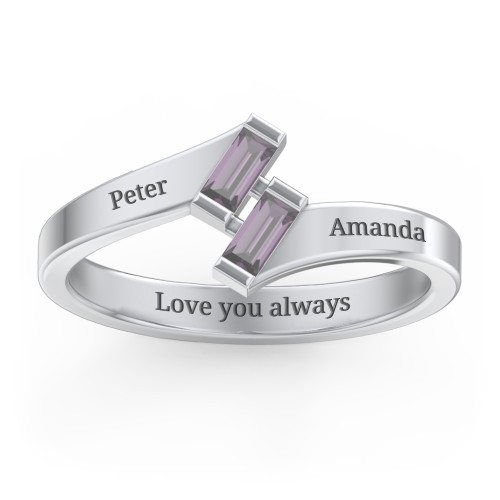 Engravable Slanted Baguette Ring – Sterling Silver with Alexandrite