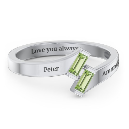 Engravable Slanted Baguette Ring – Sterling Silver with Peridot
