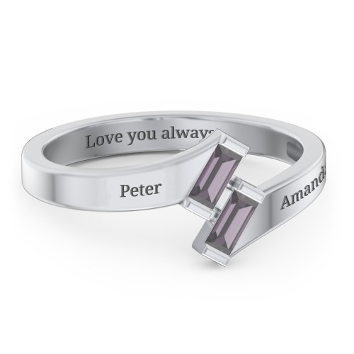 Engravable Slanted Baguette Ring – Sterling Silver with Alexandrite