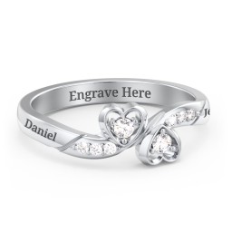 Duo of Hearts Ring in 925 Sterling Silver with Cubic Zirconia and White Premium Zirconia