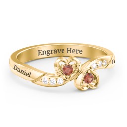 Duo of Hearts Ring in 18K Gold Plated Silver with Garnet and White Premium Zirconia