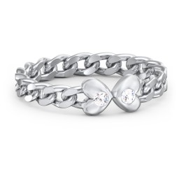 Curb Link Chain Heart Ring in 925 Sterling Silver with Cubic Zirconia
