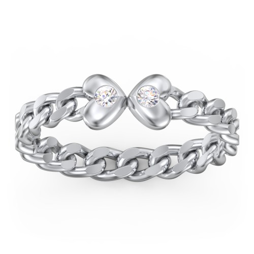 Curb Link Chain Heart Ring – Sterling Silver with Cubic Zirconia